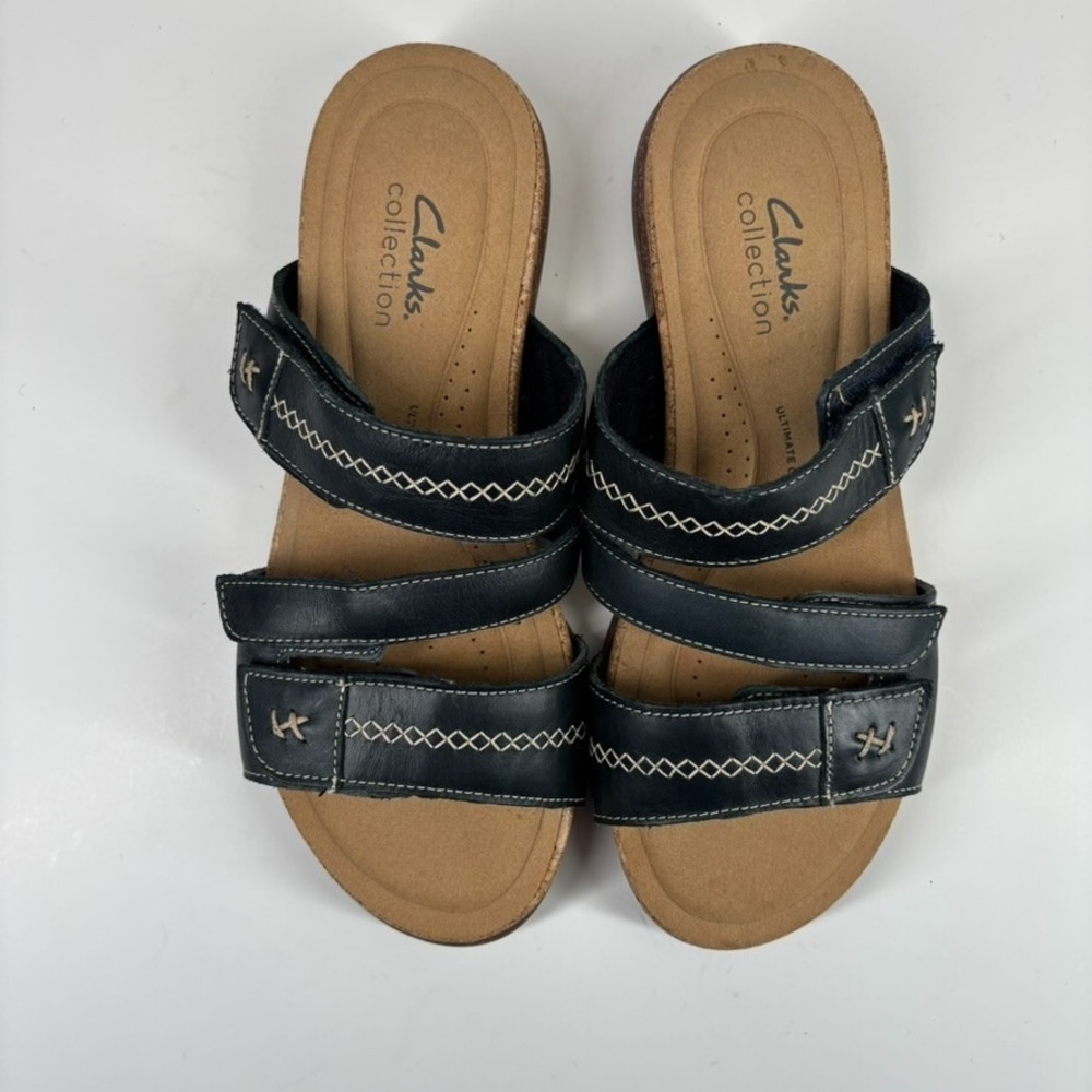 Clarks Roseville Bay Women's US 9M Black Leather Comfort Strappy Slide Sandals - Picture 8 of 16